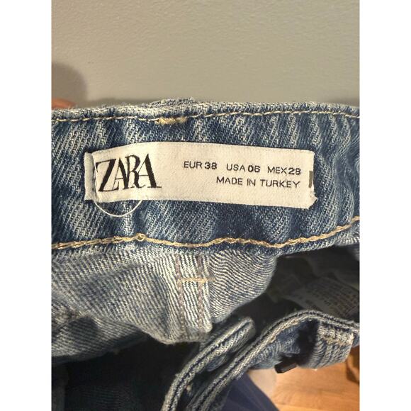 ZARA Denim Collection High Rise Distressed Mom Jeans - Picture 5 of 6